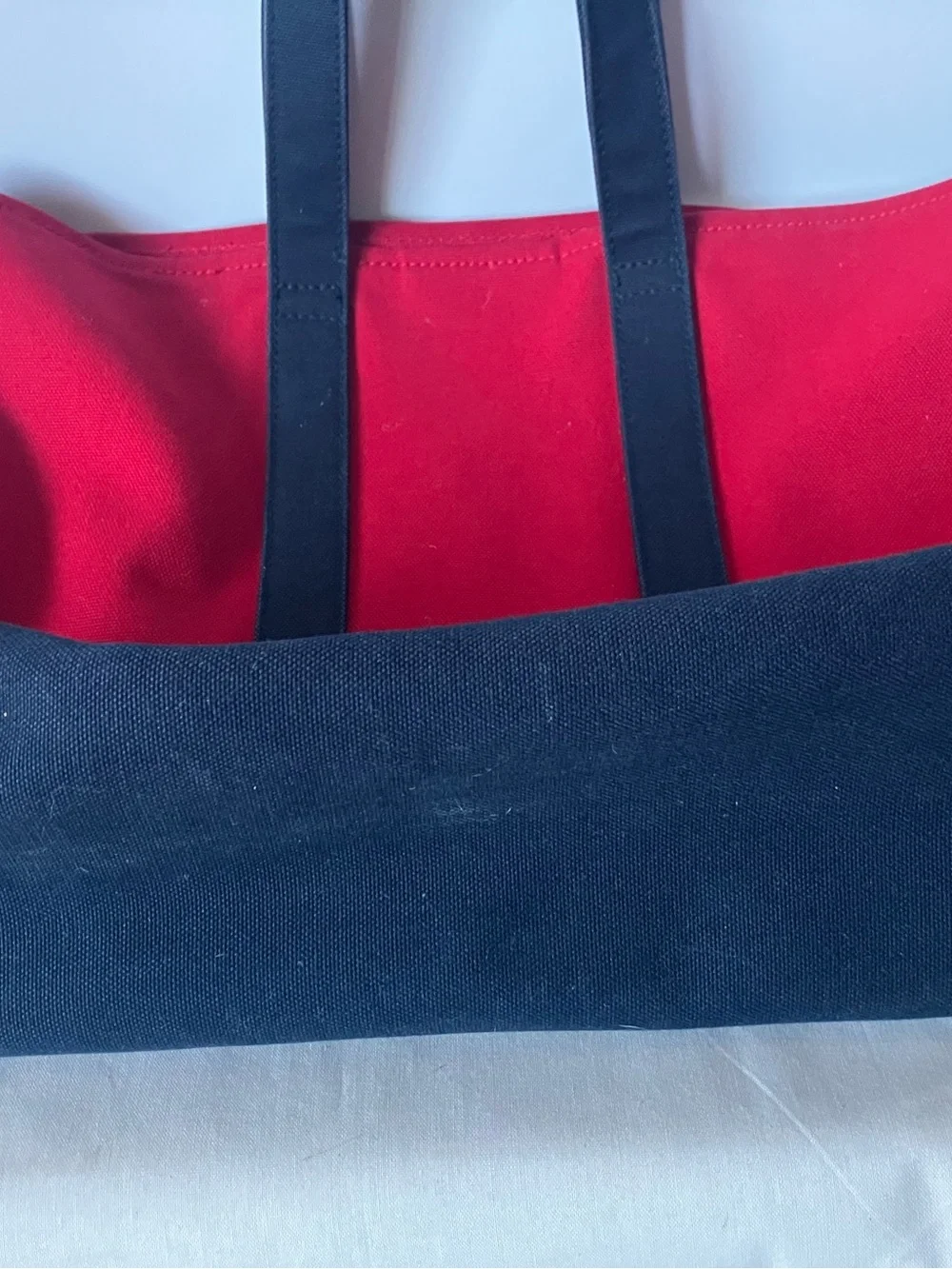 Ralph Lauren Red Navy Blue Thick Canvas Tote Bag Embroidered Pony Logo.